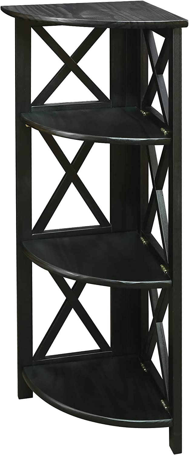 Casual Home Montego 3-Shelf Corner Folding Bookcase with Mantel Top, Black
