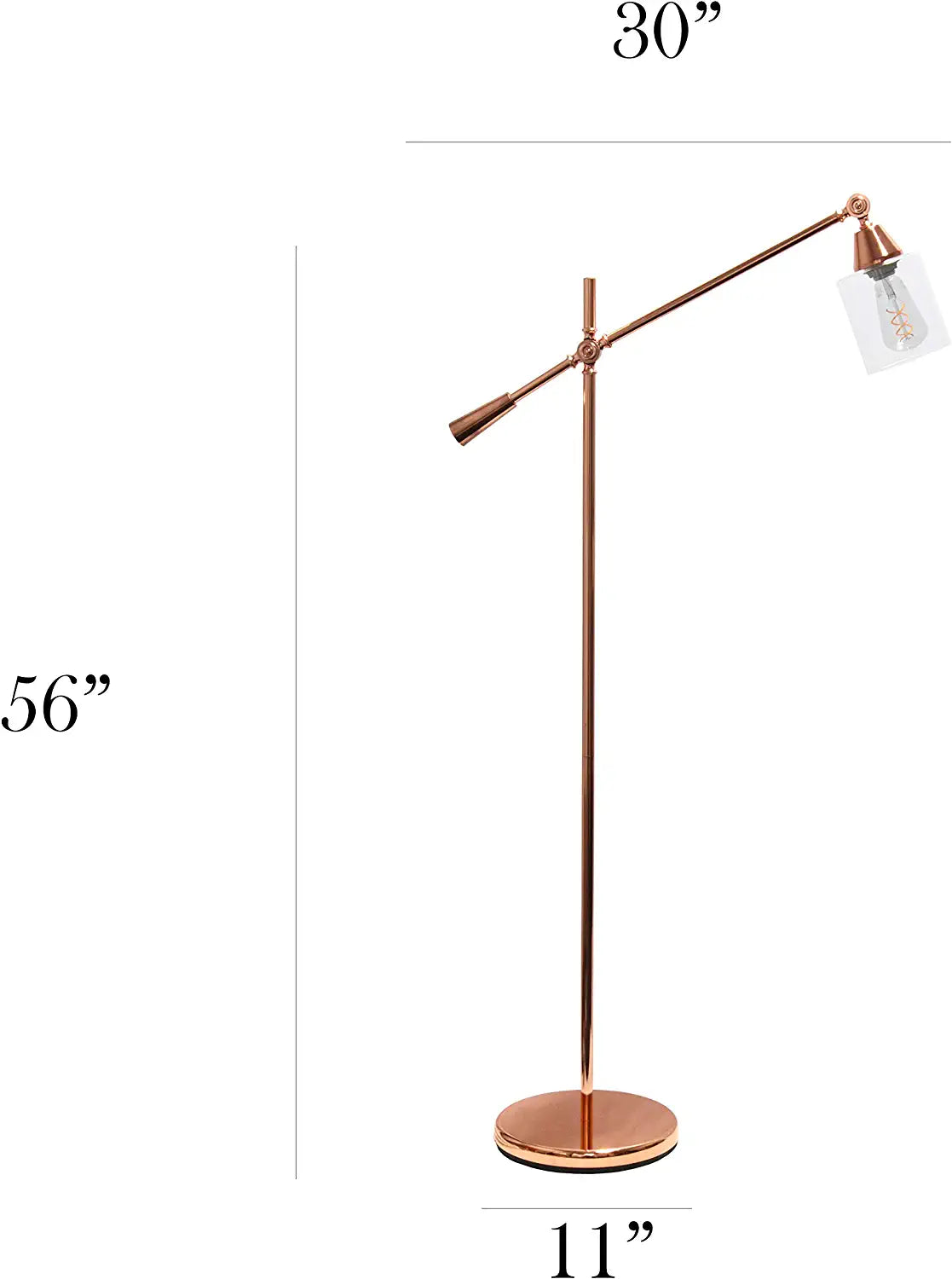 Elegant Designs LF1030-RGD Pivot Arm Glass Shade Floor Lamp, Rose Gold