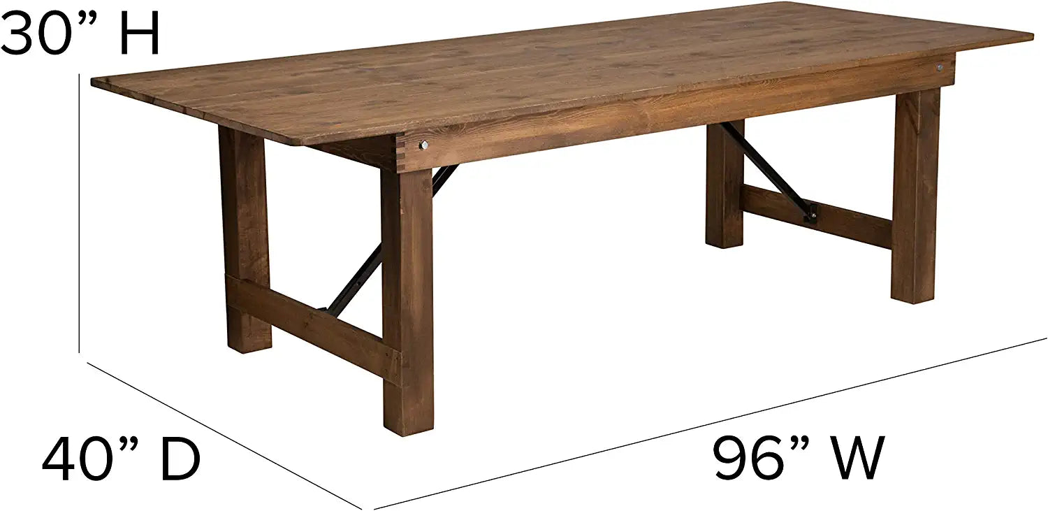 Flash Furniture HERCULES Series 8&#39; x 40&#34; Rectangular Antique Rustic White Solid Pine Folding Farm Table