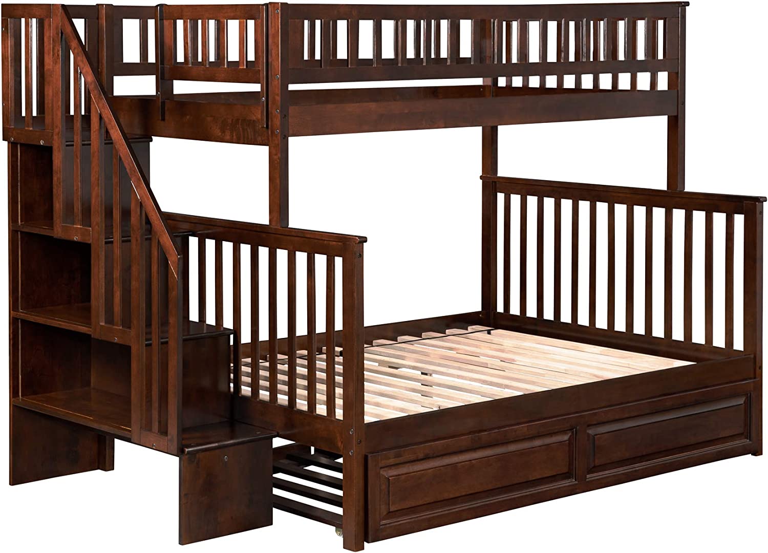 AFI Woodland Staircase Bunk Raised Panel Trundle Bed, Twin/Full, Walnut