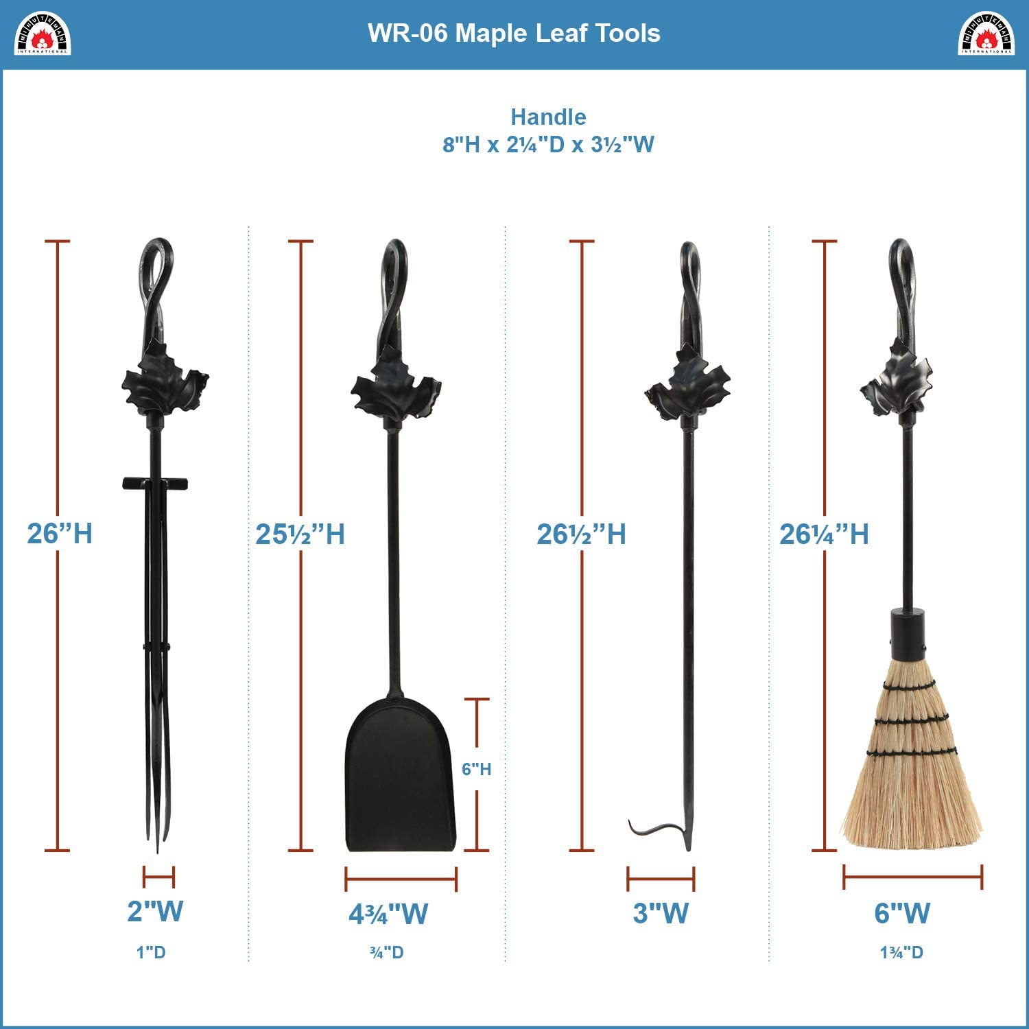 Minuteman International Maple Leaf 5-piece Wrought Iron Fireplace Tool Set, Graphite