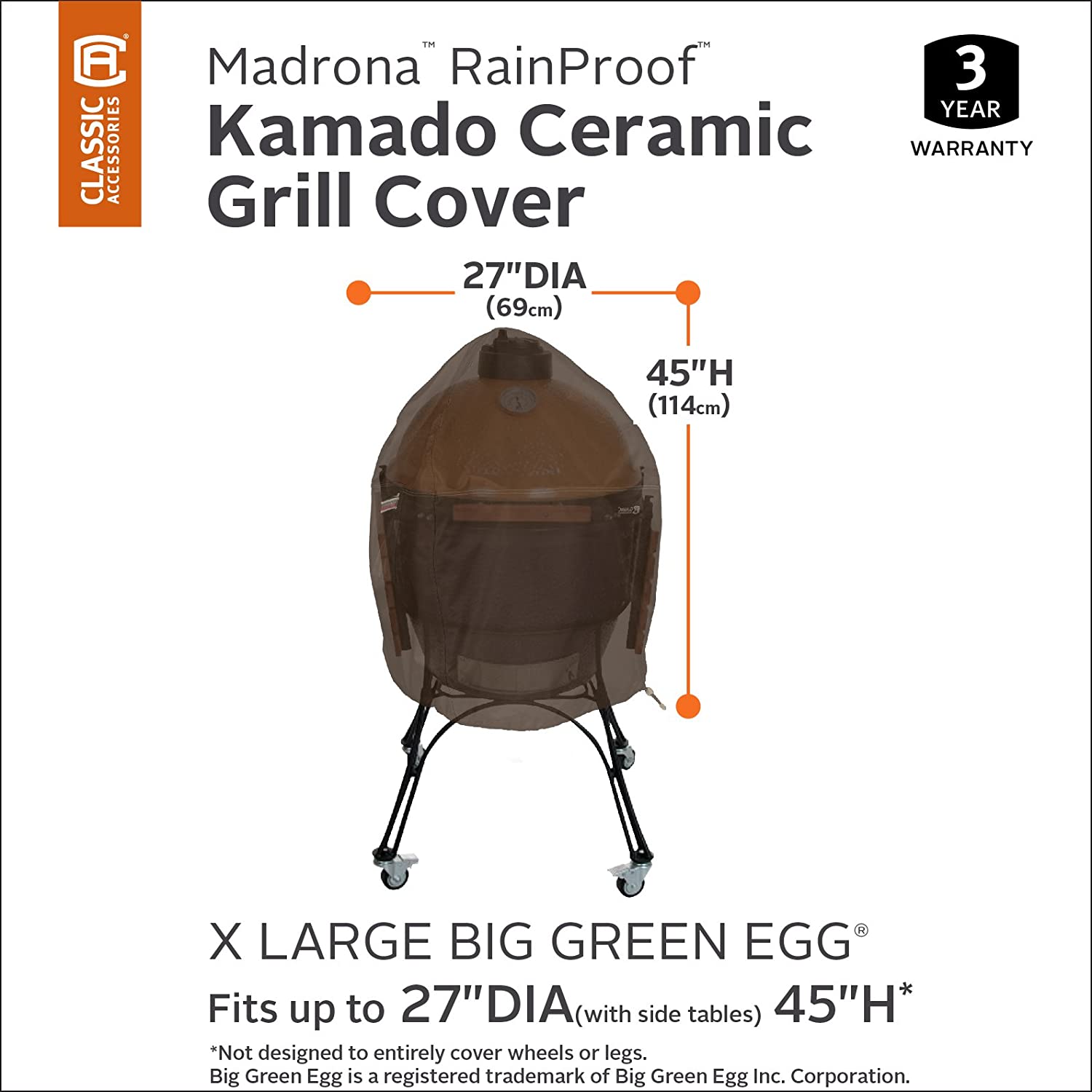 Classic Accessories Madrona Rainproof 27 Inch Kamado Ceramic BBQ Grill Cover