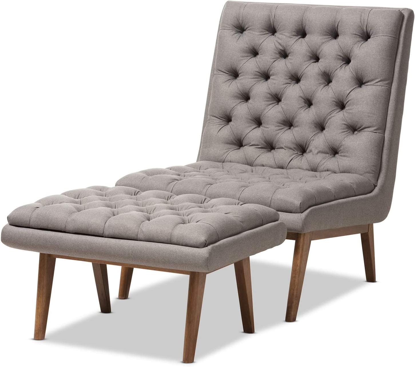 Baxton Studio Annetha Mid-Century Modern Grey Fabric Upholstered Walnut Finished Wood Chair And Ottoman Set