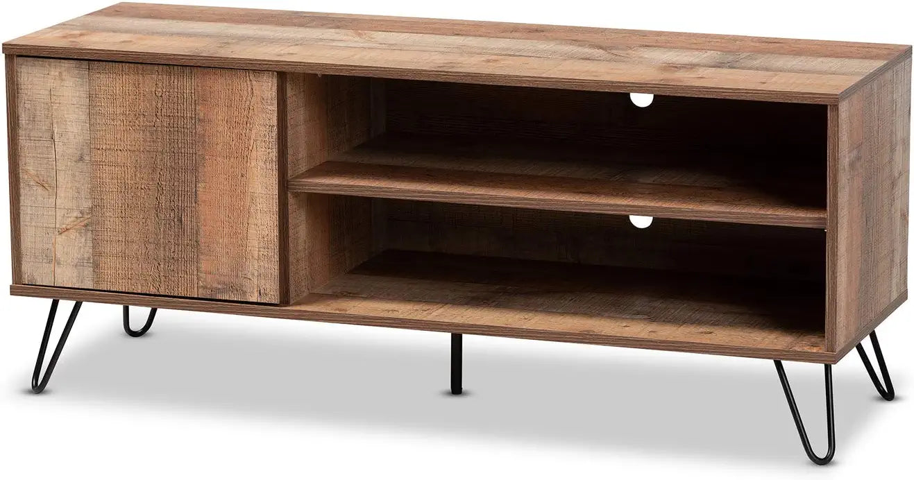 Baxton Studio Iver Modern and Contemporary Rustic Oak Finished 1-Door Wood TV Stand