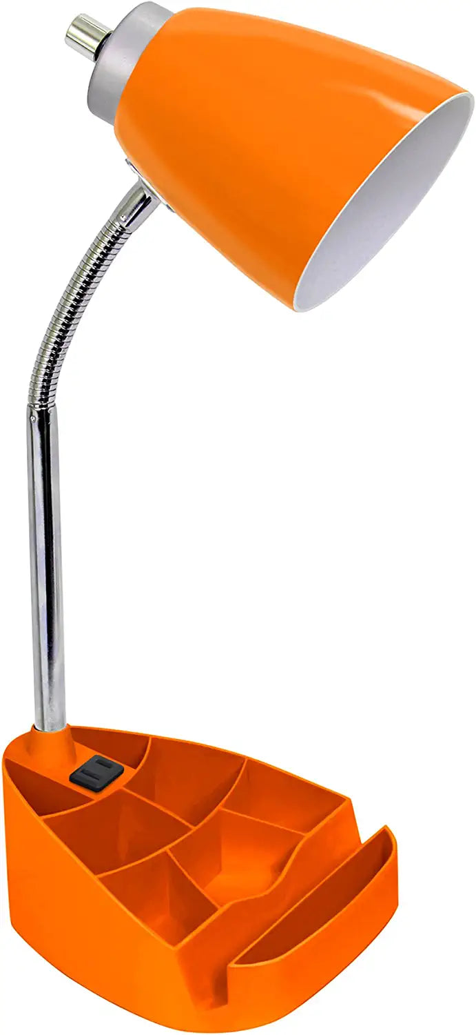 Limelights LD1057-ORG iPad Tablet Stand Book, Orange Gooseneck Organizer Desk Lamp with Holder and Charging Outlet