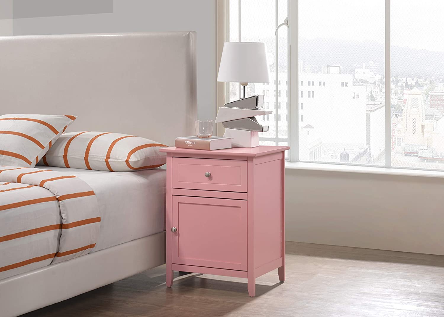Glory Furniture 1 Drawer /1 Door Nightstand, Pink
