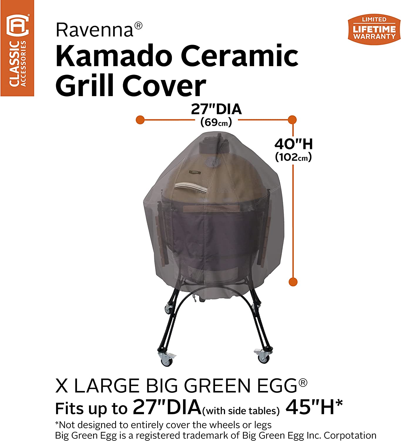 Classic Accessories Ravenna Water-Resistant 27 Inch Kamado Ceramic BBQ Grill Cover