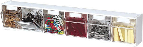 Deflecto Interlocking Tilt Bin, 6 Bin Unit, Clear and White, 23-5/8Ã¢â‚¬Â x 4-1/2Ã¢â‚¬Â x 3-5/8Ã¢â‚¬Â (20603OP)