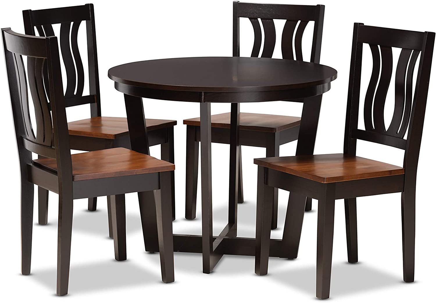 Baxton Studio Elodia Modern and Contemporary Transitional Two-Tone Dark Brown and Walnut Brown Finished Wood 5-Piece Dining Set