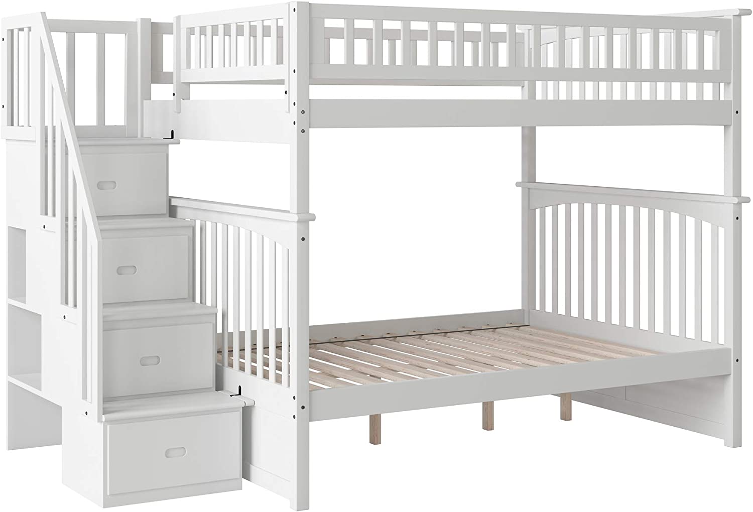 AFI Columbia Staircase Bunk with Turbo Charger, Full/Full, White