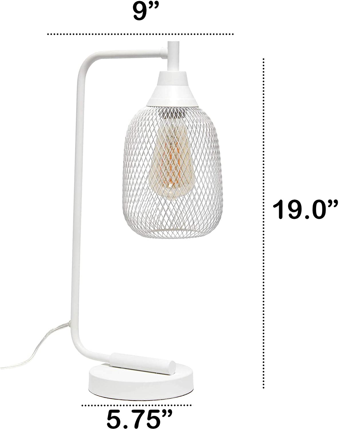 Lalia Home Industrial Office Desk Lamp with Wired Mesh Shade and White Matte Finish