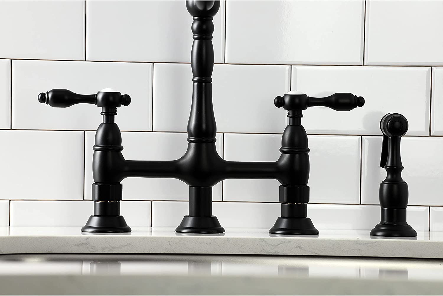 Kingston Brass KS1270TALBS Tudor Bridge Kitchen Faucet, Matte Black