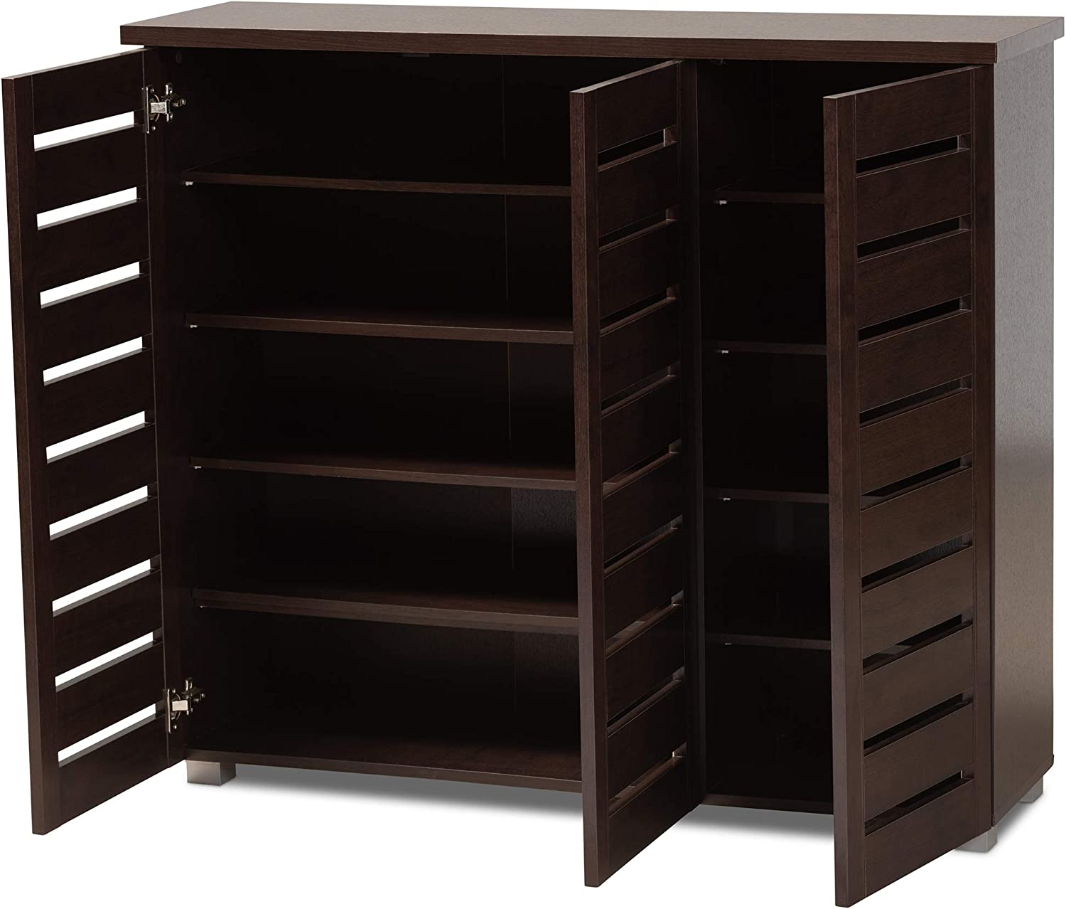 Wholesale Interiors Baxton Studio Adalwin Modern and Contemporary 3-Door Dark Brown Wooden Entryway Shoes Storage Cabinet