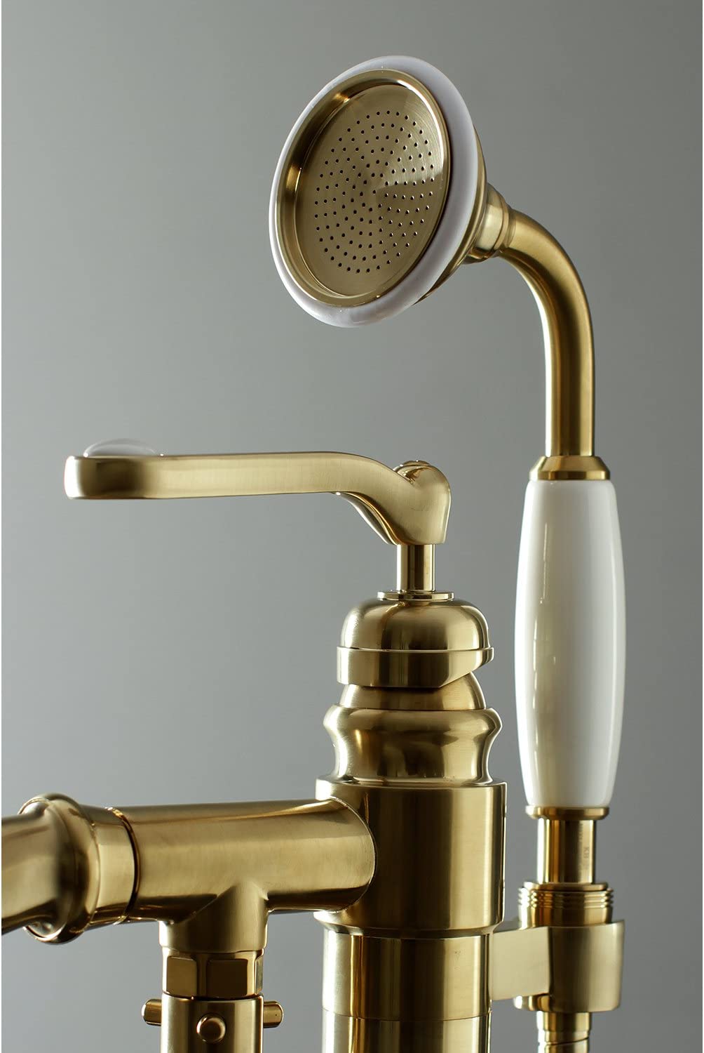 Kingston Brass KS7017RL Royale Single Handle Freestanding Roman Tub Faucet With Hand Shower, Brushed Brass