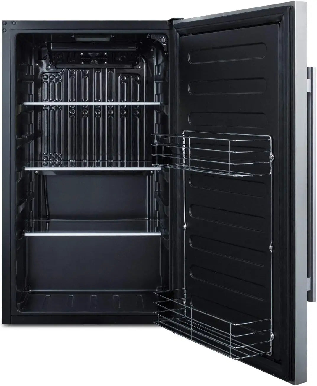 Summit Appliance FF195 Commercially Approved ENERGY STAR Certified 19&#34; Wide Shallow Depth Built-in Undercounter All-refrigerator with Stainless Steel Door, Black Cabinet and Front Lock