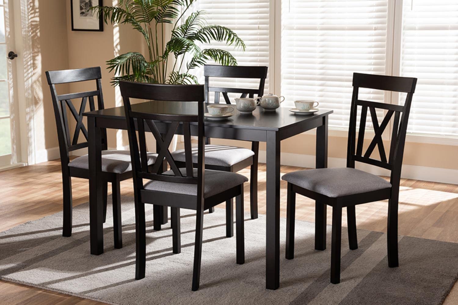 Baxton Studio Rosie Modern and Contemporary Fabric Upholstered 5-Piece Dining Set