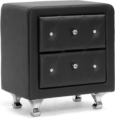 Baxton Studio Stella Crystal Tufted Upholstered Modern Nightstand, Black
