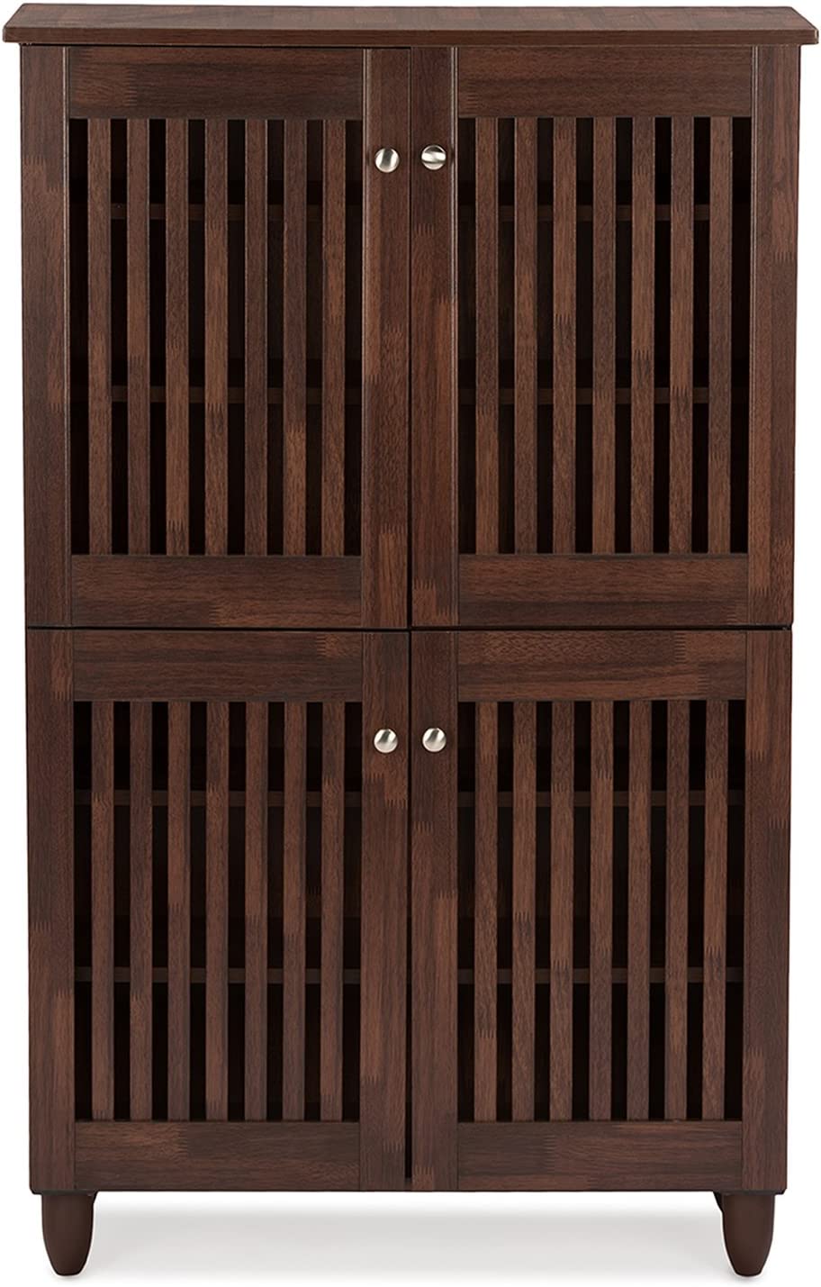 Baxton Studio Wholesale Interiors Fernanda Modern and Contemporary 4-Door Oak Brown Wooden Entryway Shoes Storage Tall Cabinet