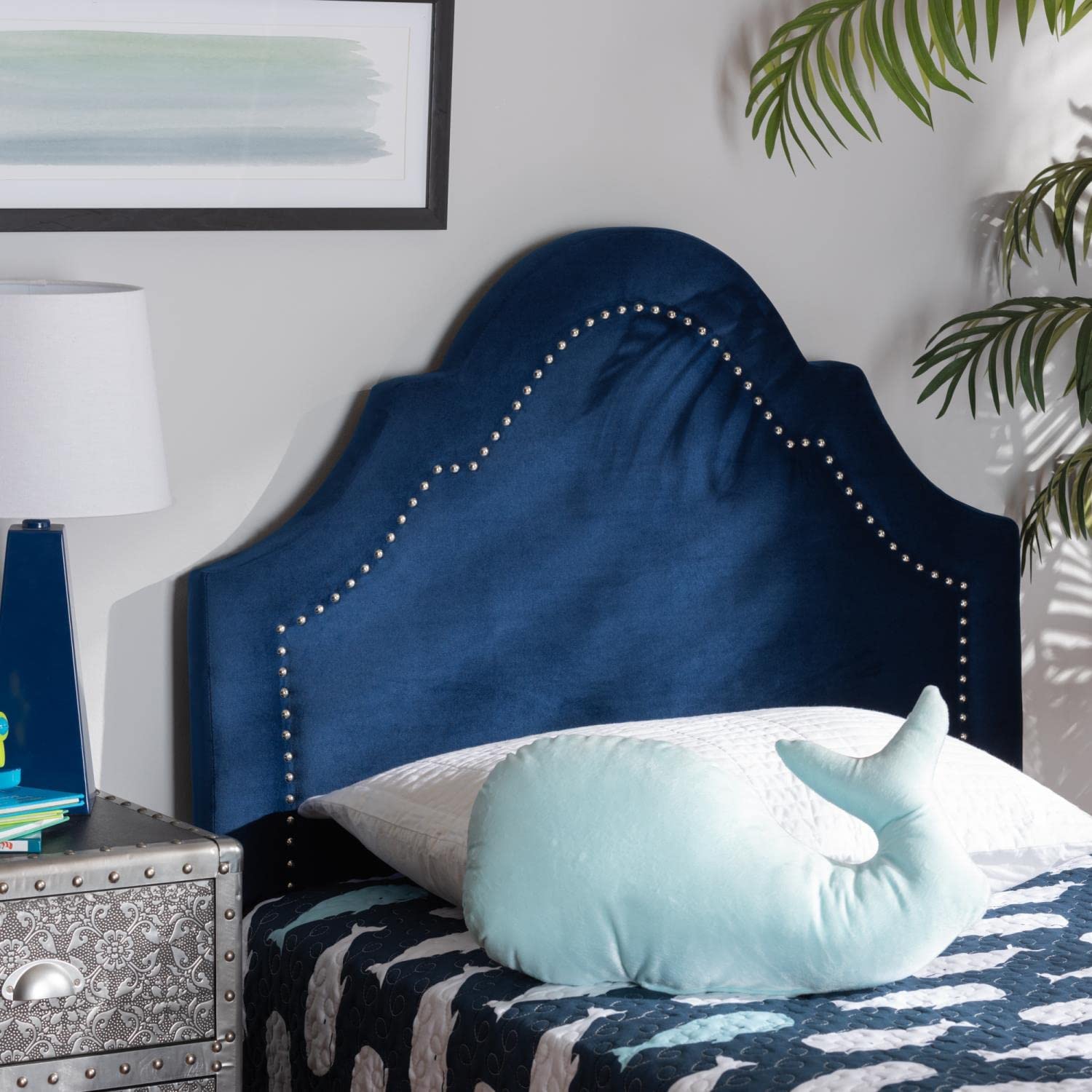 Baxton Studio Rita Modern and Contemporary Navy Blue Velvet Fabric Upholstered Twin Size Headboard