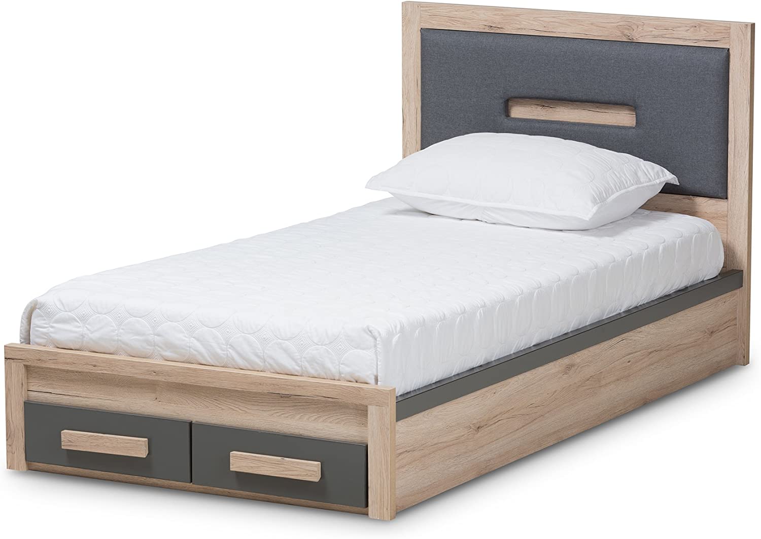 Baxton Studio Pandora Twin Storage Platform Bed in Gray and Oak Brown