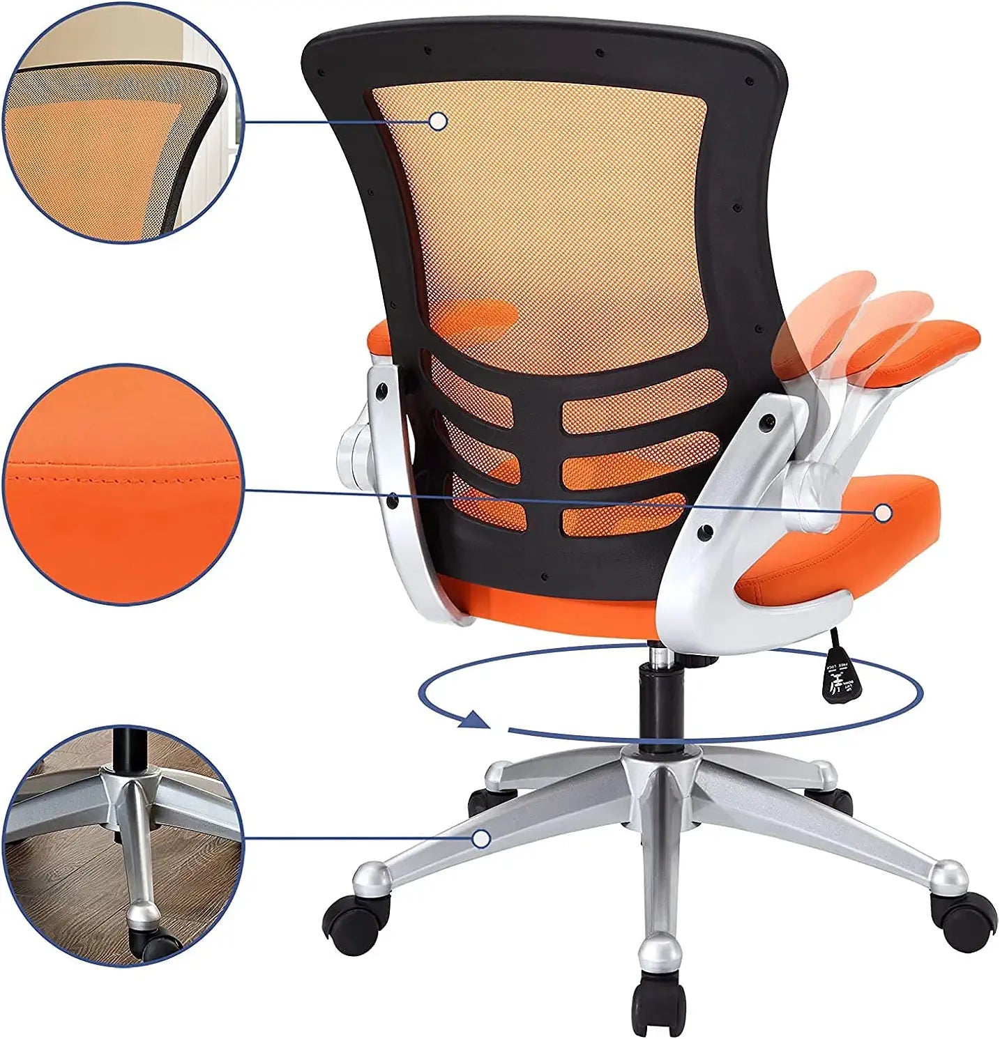 Modway EEI-210-ORA Attainment Mesh Back and Vinyl Seat Modern Office Chair in Orange 26.5&#34;L x 26.5&#34;W x 39.5-43.5&#34;H