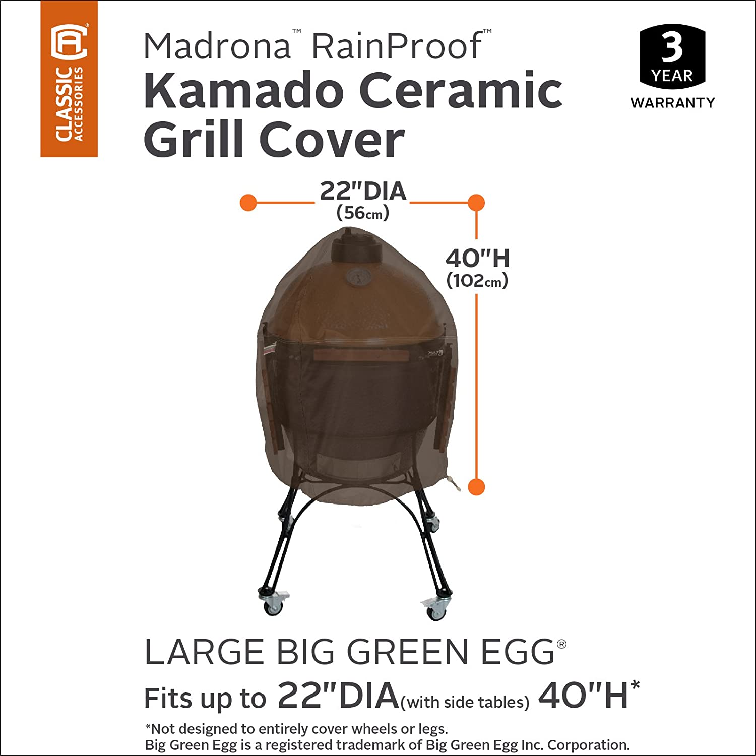 Classic Accessories Madrona Rainproof 22 Inch Kamado Ceramic BBQ Grill Cover