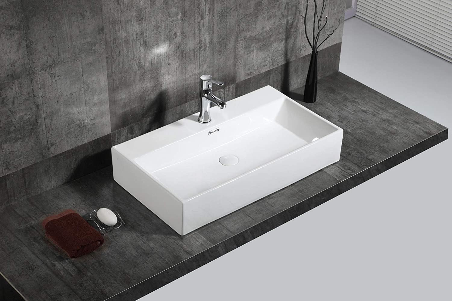 Adelmo Over the Counter Vessel Ceramic Basin Sink, Glossy White