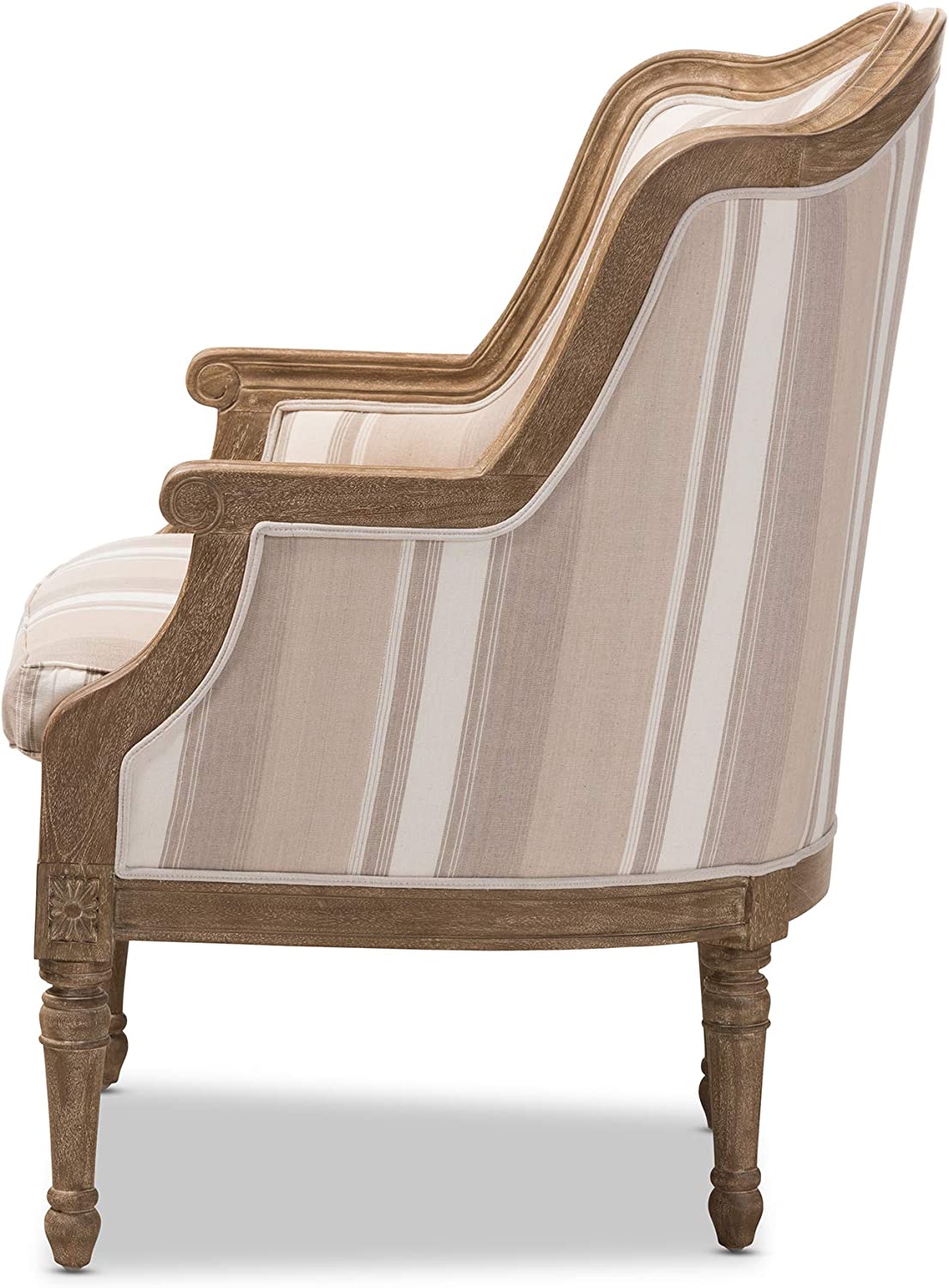 Baxton Studio Striped Charlemagne Traditional French Accent Chair, Oak Brown