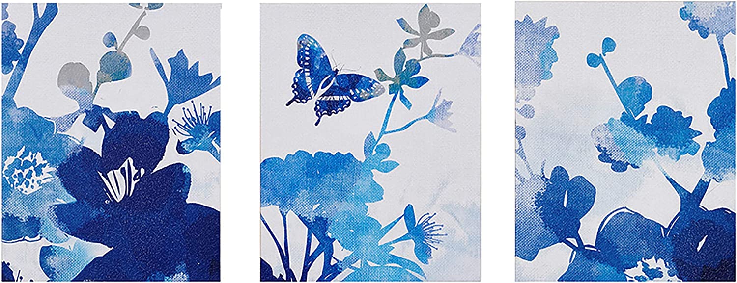 Madison Park, Cobalt Garden 3 Piece Set Wall Art, Gel Coated Canvas, Modern Floral Garden, Butterfly Painting, Global Inspired Painting Living Room Accent D√É∆í√Ç¬©cor, Blue Multi, 11 x 14