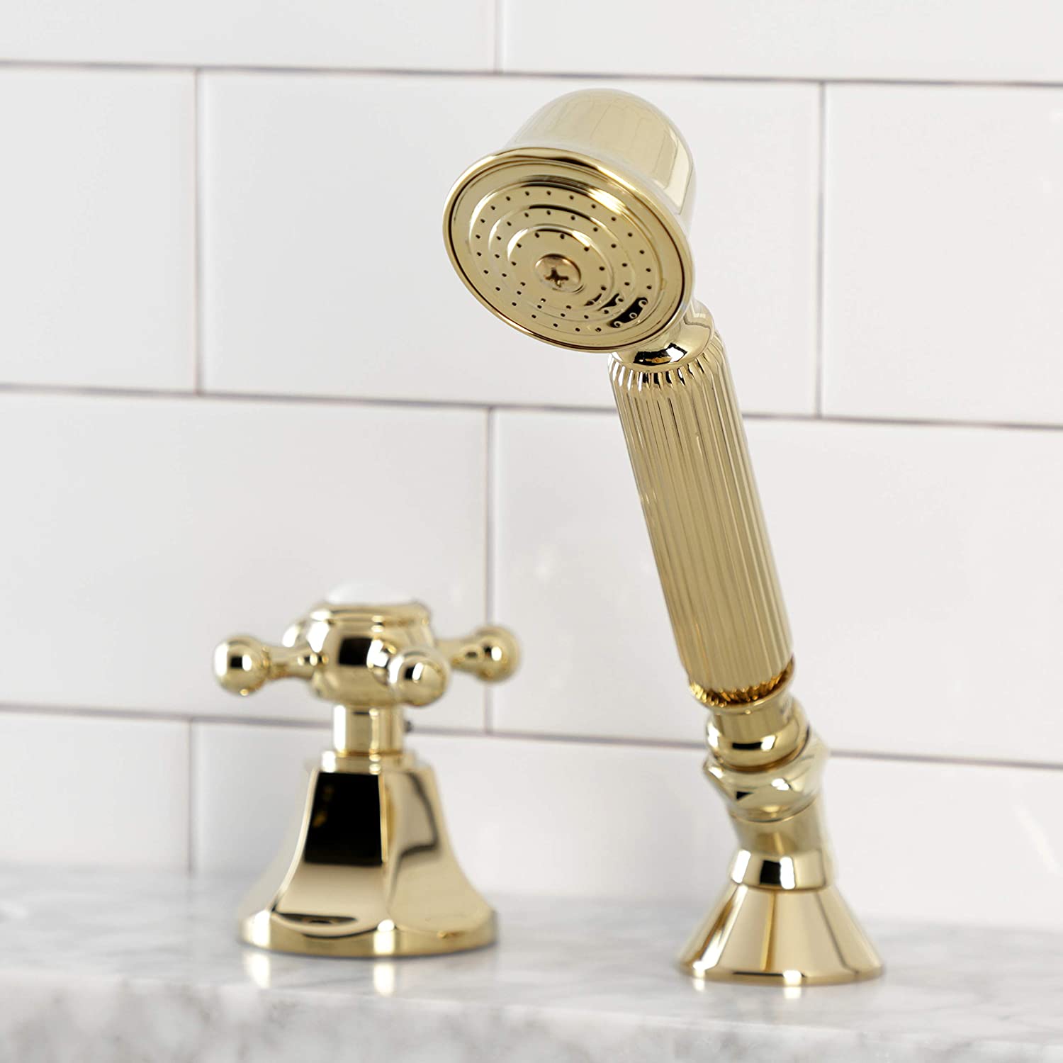 Kingston Brass KSK4302BXTR Deck Mount Hand Shower with Diverter for Roman Tub Faucet, Polished Brass