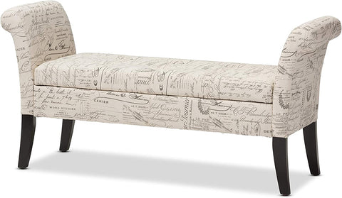 Baxton Studio Avignon Script Patterned French Laundry Fabric Storage Ottoman Bench