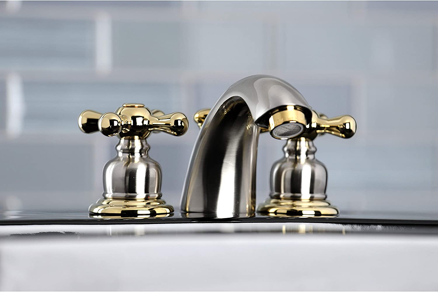 Kingston Brass KB949AX Victorian Mini-Widespread Bathroom Faucet, Brushed Nickel/Polished Brass