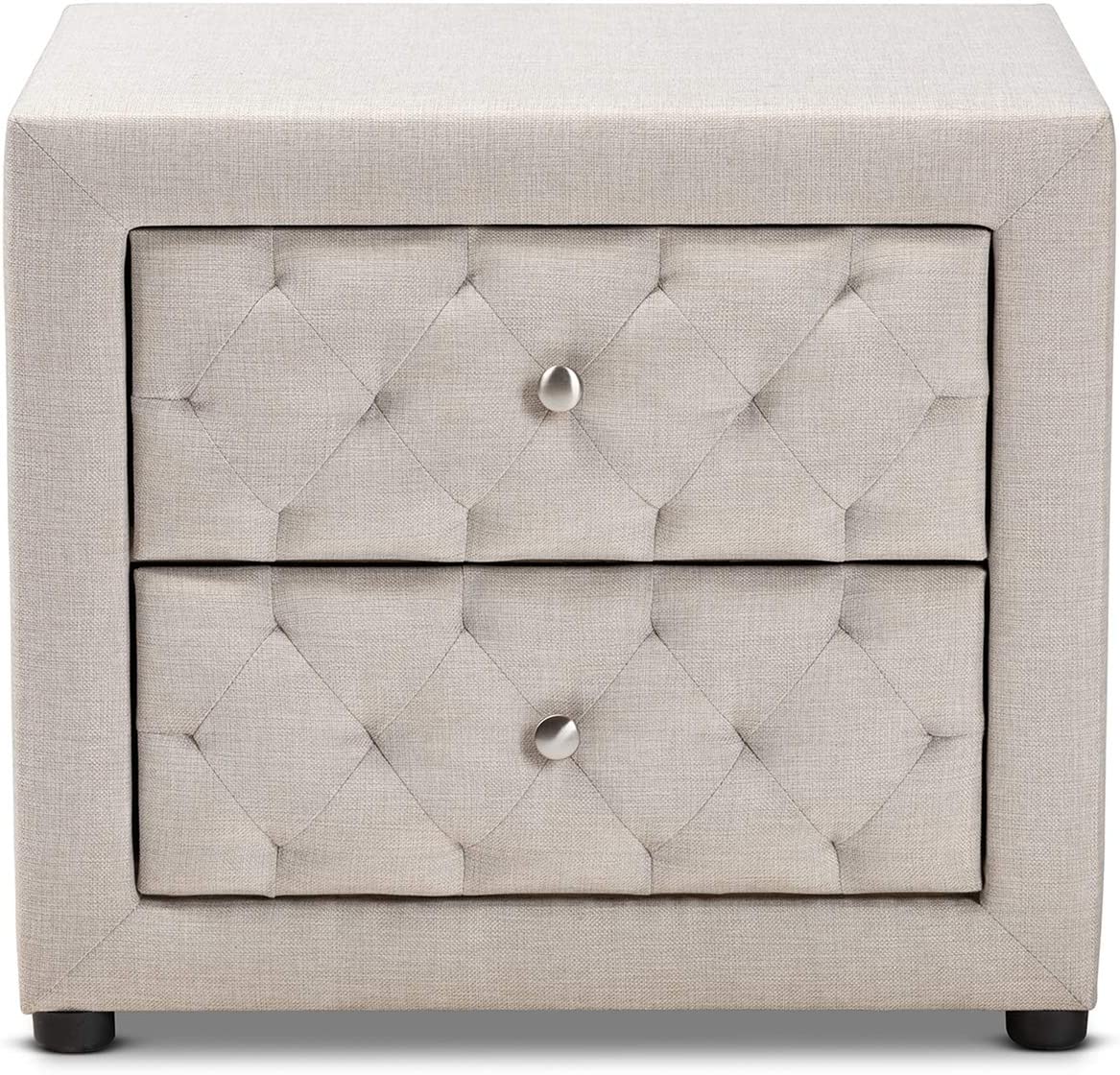 Baxton Studio Lepine Modern and Contemporary Light Beige Fabric Upholstered 2-Drawer Wood Nightstand