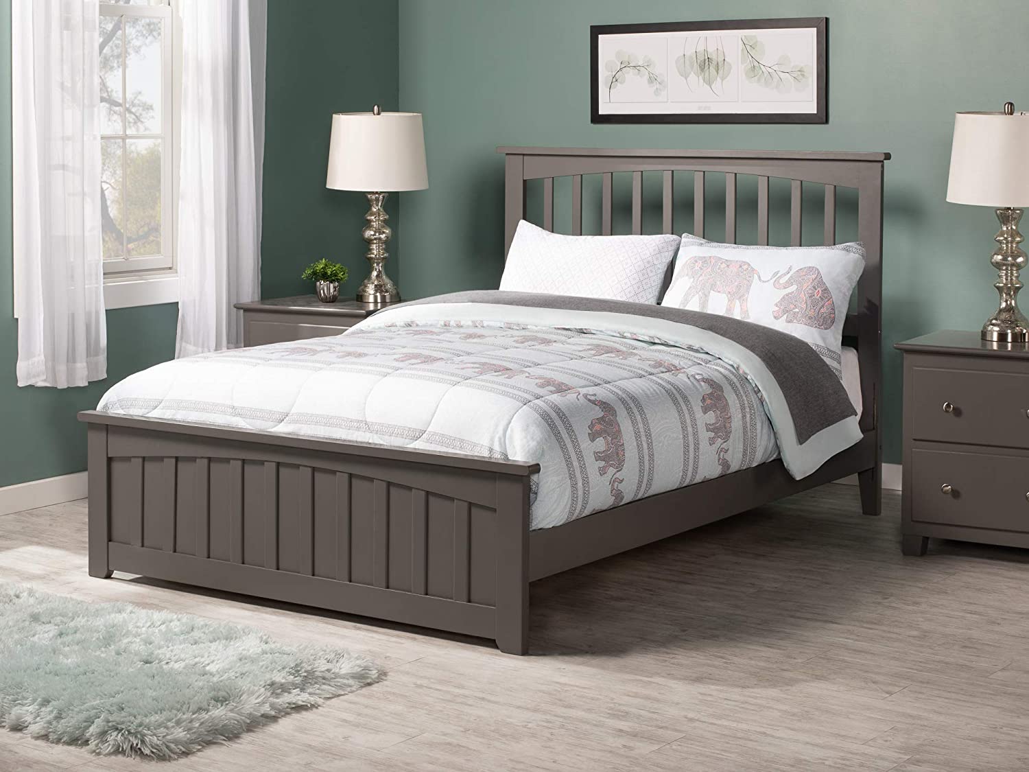 AFI Mission Traditional Bed with Matching Footboard and Turbo Charger, Full, Grey