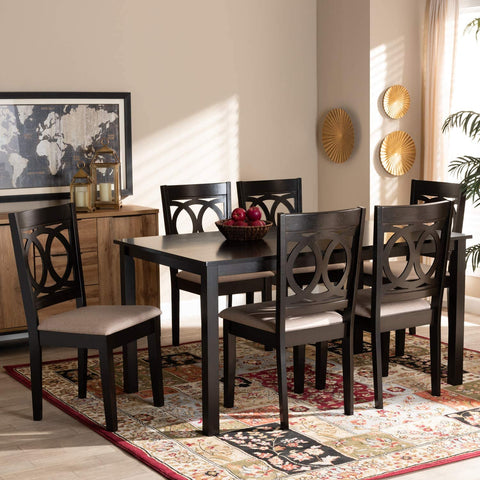 Baxton Studio Lenoir Modern and Contemporary Sand Fabric Upholstered Espresso Brown Finished Wood 7-Piece Dining Set