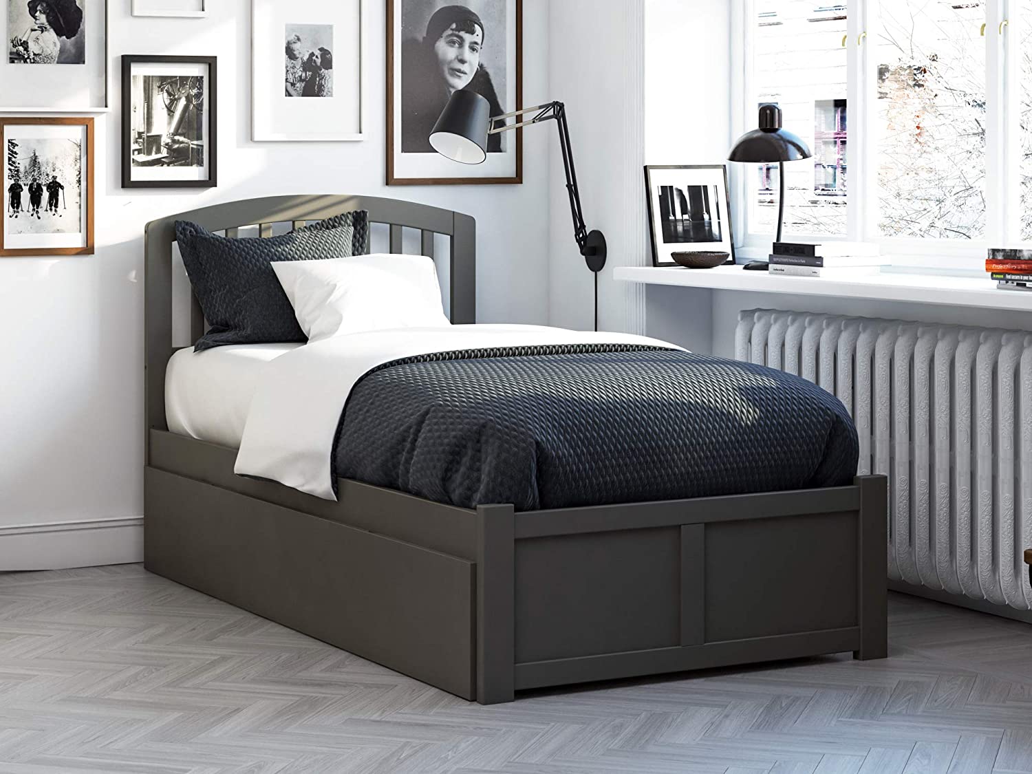 AFI Richmond Bed with Footboard and Twin Extra Long Trundle, XL, Grey