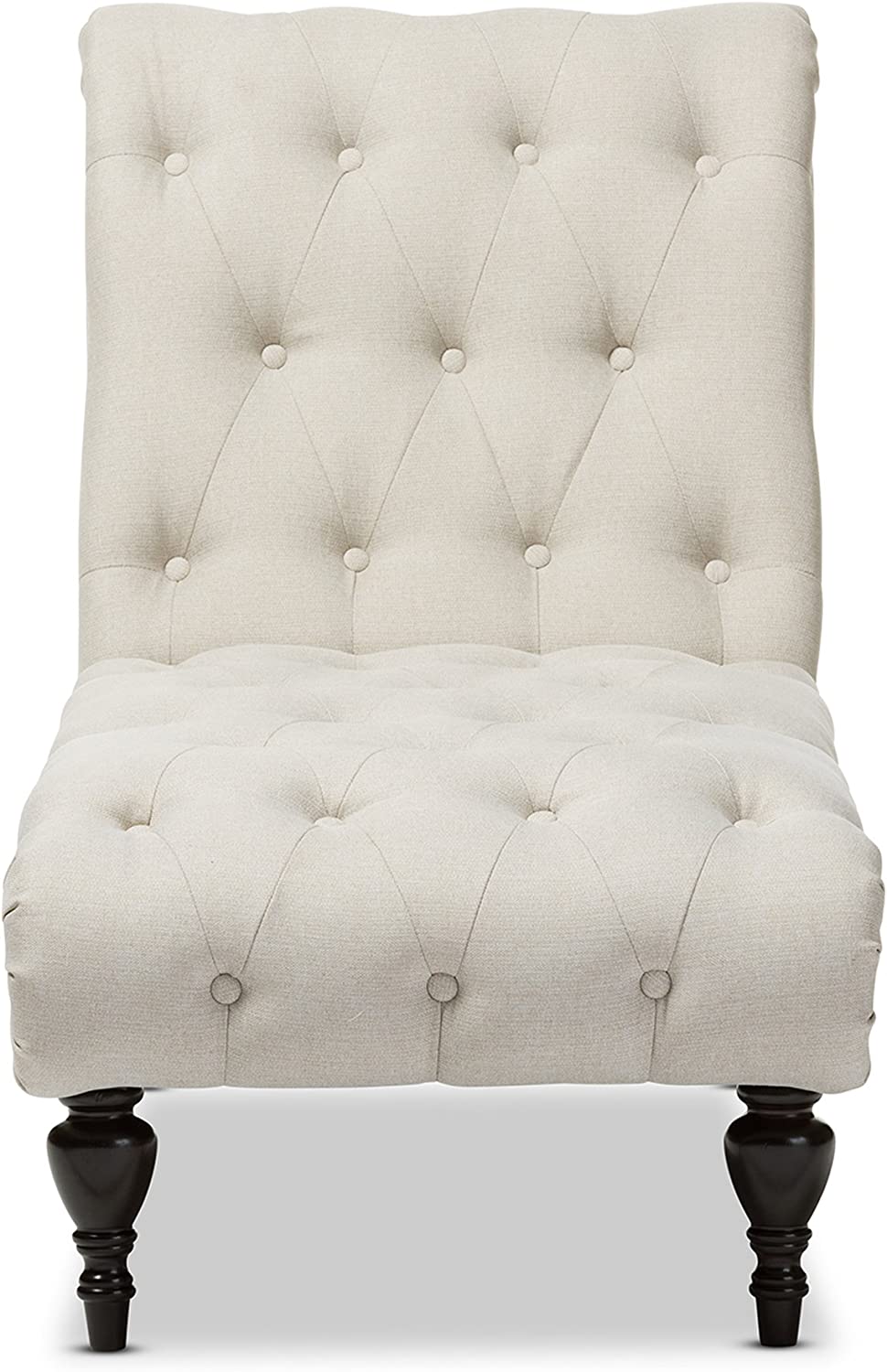 Baxton Studio Layla Mid-century Modern Light Beige Fabric Upholstered Button-tufted Chaise Lounge, cream