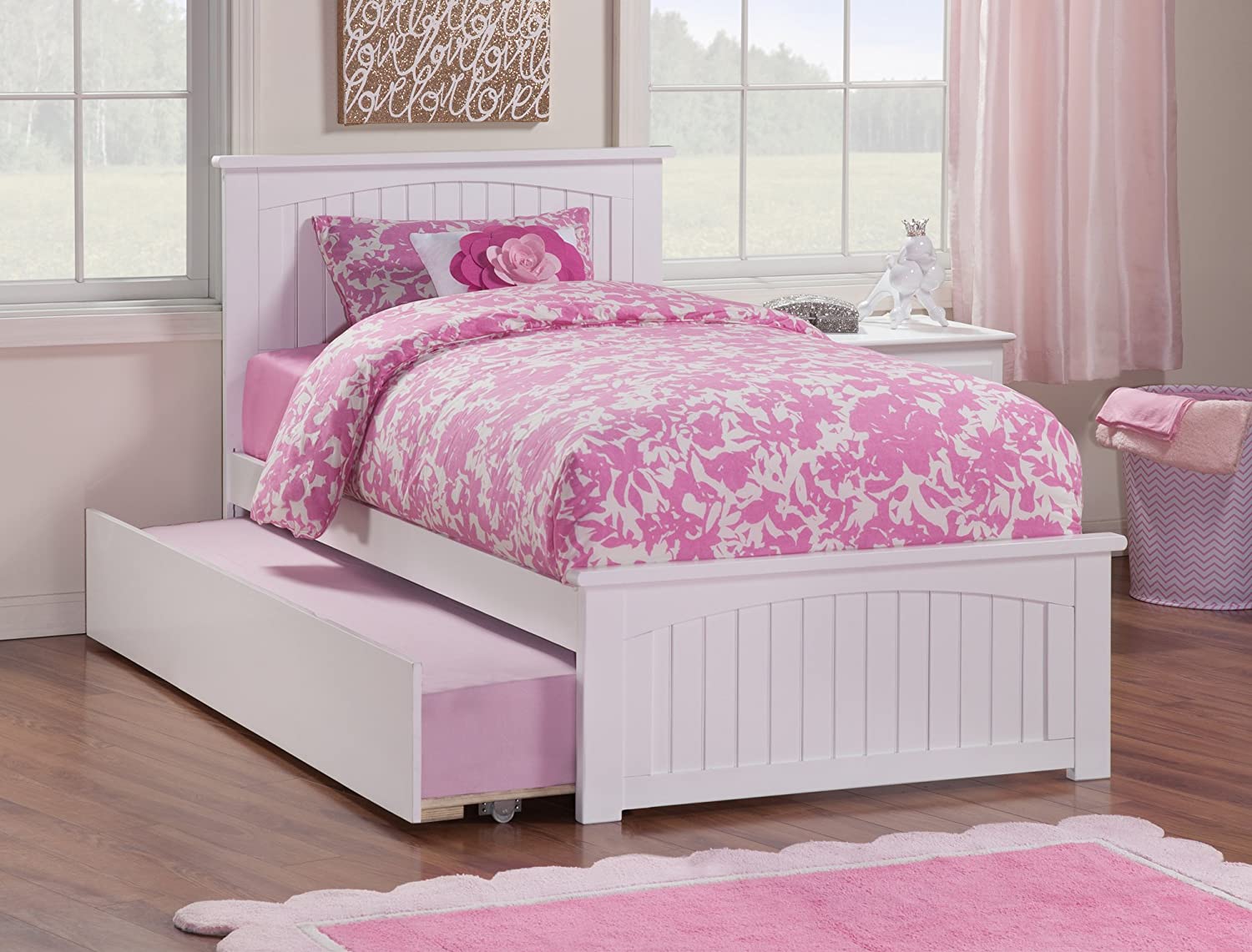 AFI Nantucket Twin Extra Long Platform Bed with Matching Footboard and Turbo Charger with Twin Extra Long Trundle in White