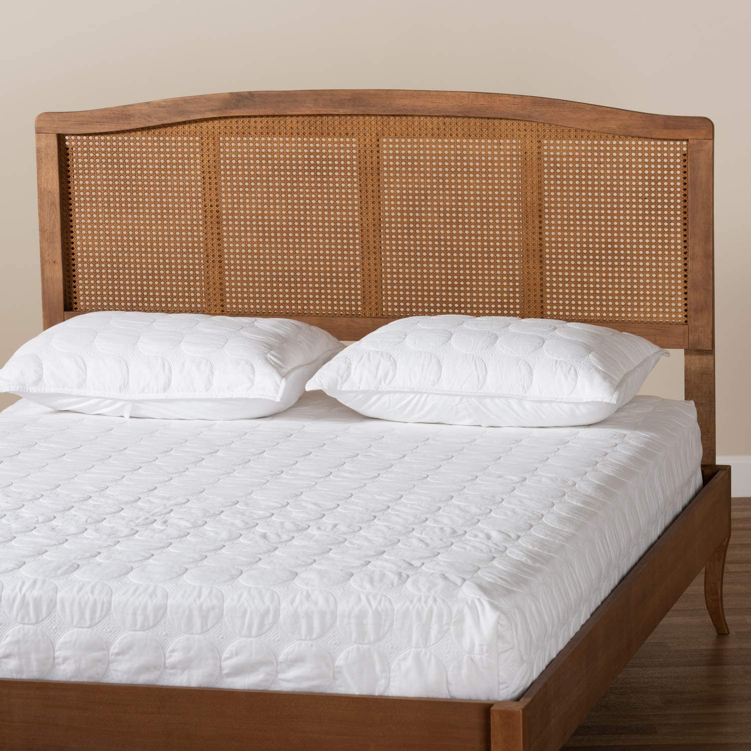 Baxton Studio Marieke Mid-Century Modern Ash Wanut Finished Wood and Synthetic Rattan King Size Headboard