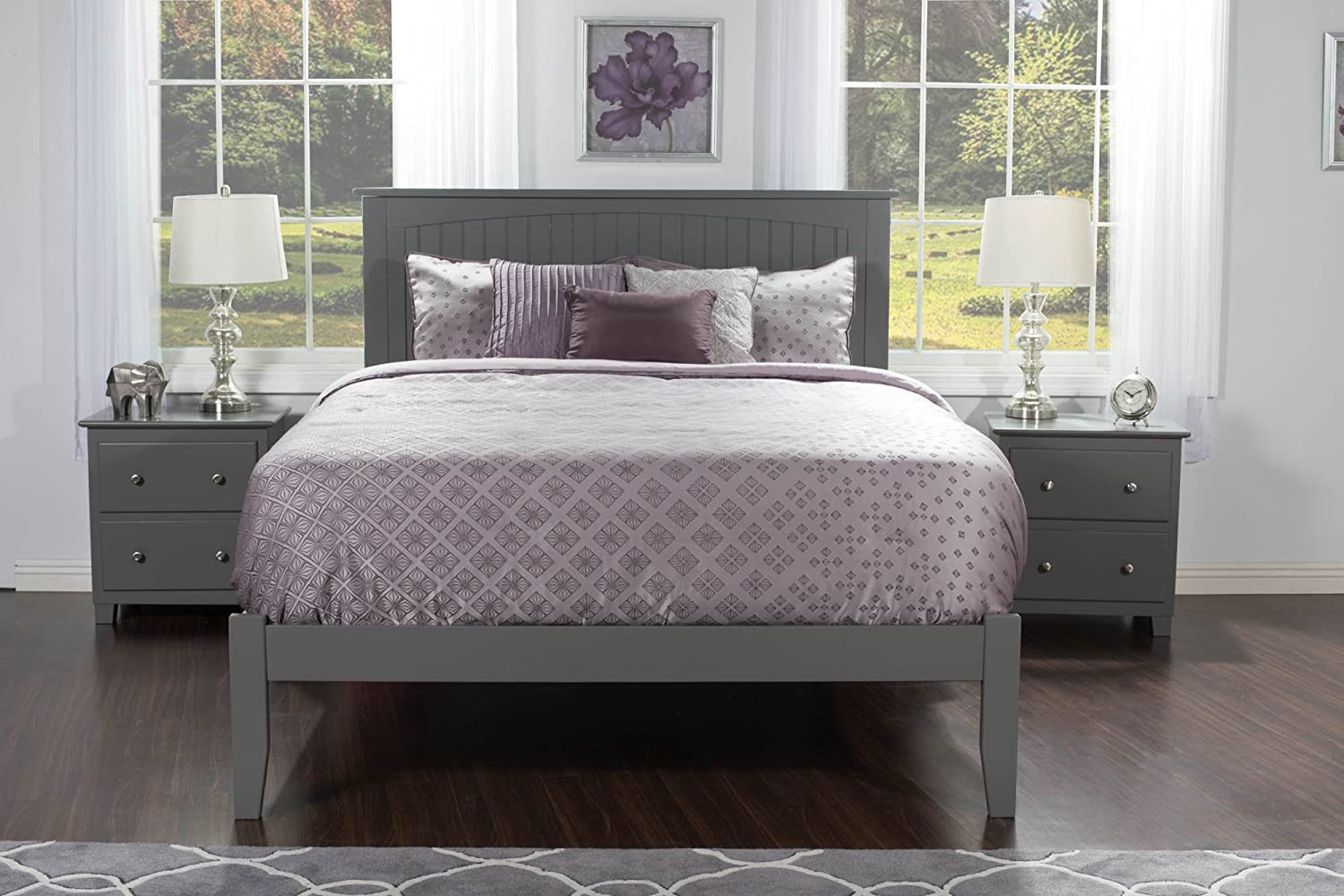 AFI Nantucket Platform Bed with Open Footboard and Turbo Charger, King, Grey