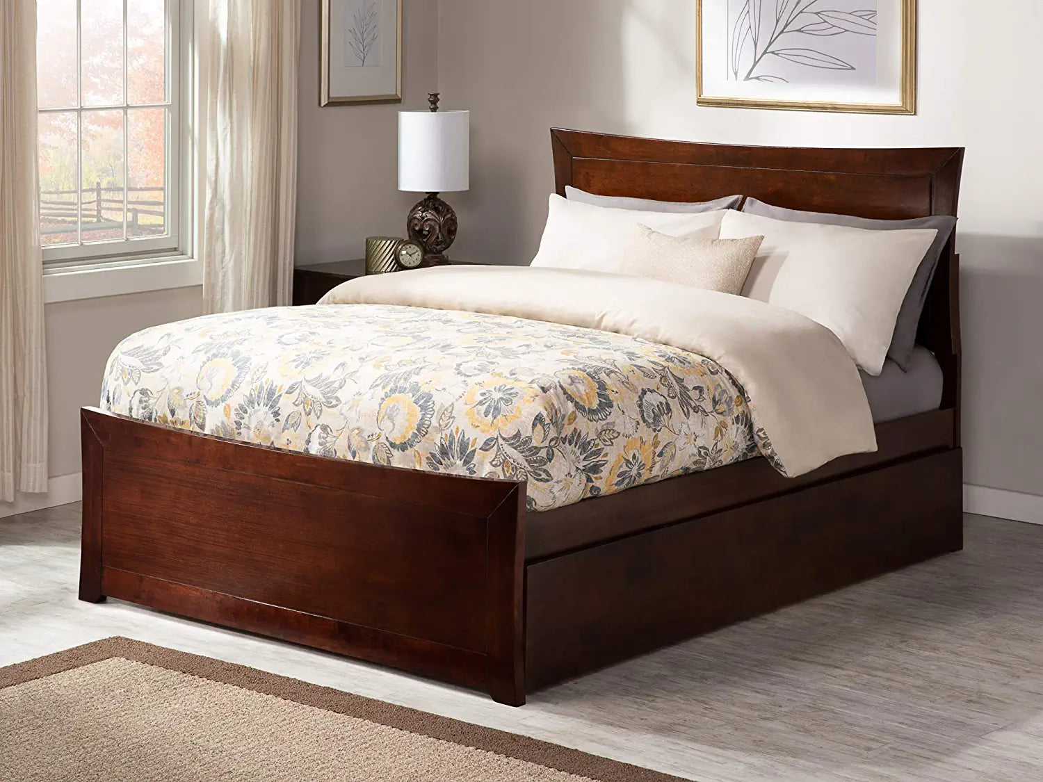 AFI Metro Platform Bed with Matching Footboard and Turbo Charger with Twin Size Urban Trundle, Full, Walnut