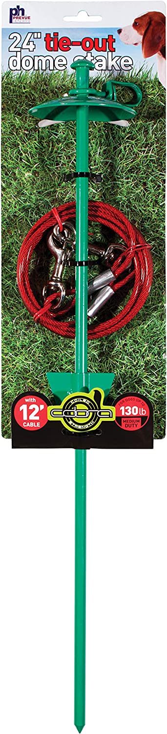 Prevue Pet Products 2123 Medium-Duty 24&#34; Dome Tie-Out Stake with 12&#39; Cable