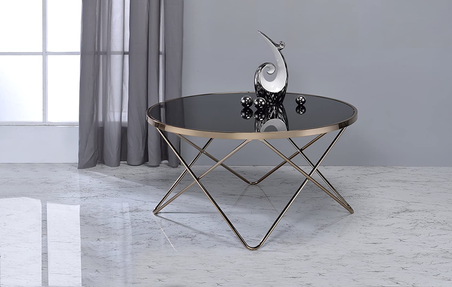 ACME Furniture Acme Valora Coffee Table, Black Glass &amp; Champagne, One Size