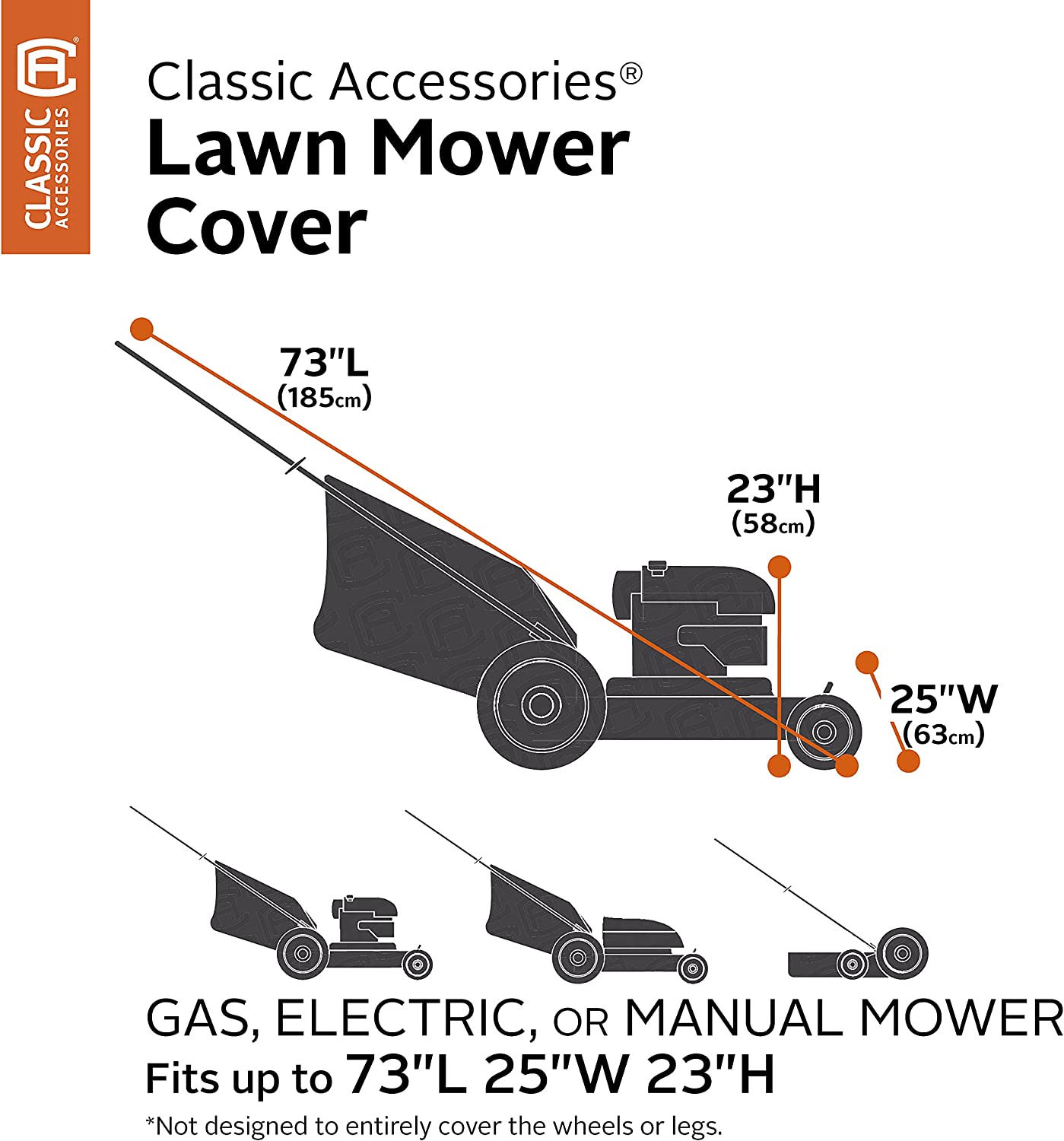 Classic Accessories Walk Behind Lawn Mower Cover, 73 x 25 x 23 Inch