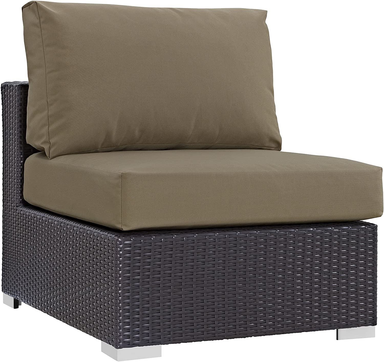 Modway Convene Wicker Rattan Outdoor Patio Sectional Sofa Armless Chair in Espresso Mocha