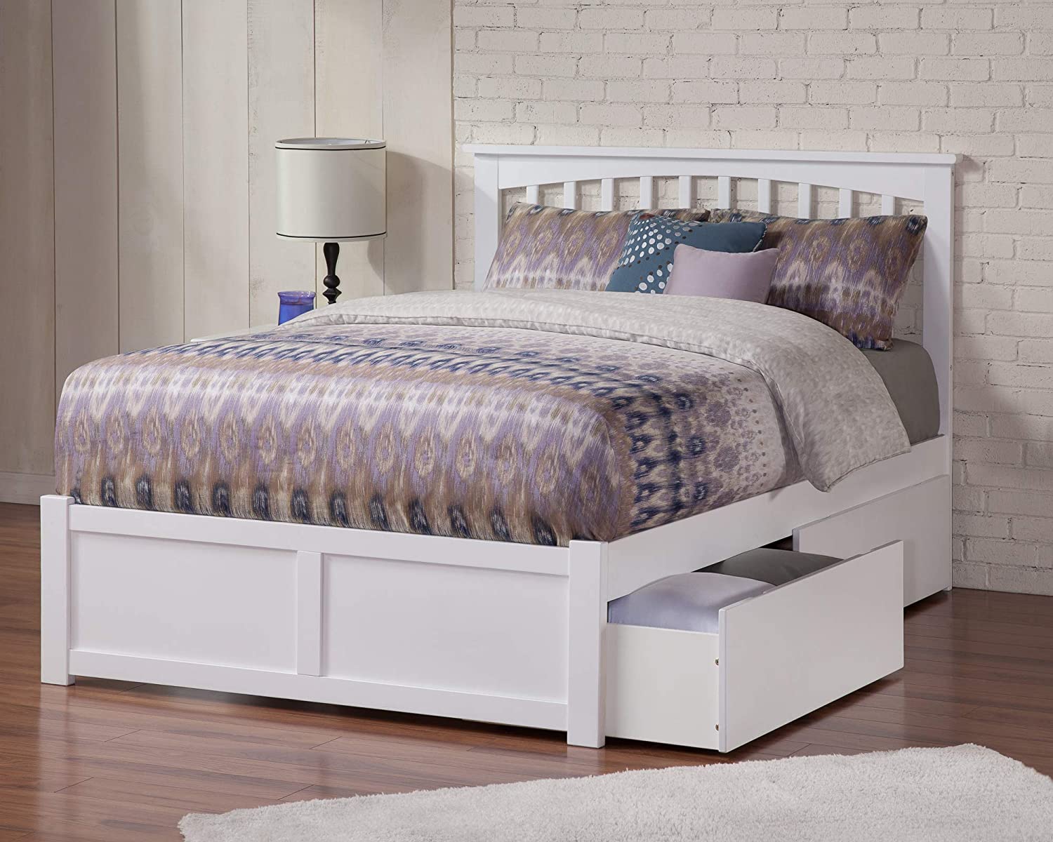 AFI Mission Platform Flat Panel Footboard and Turbo Charger with Urban Bed Drawers, Full, White