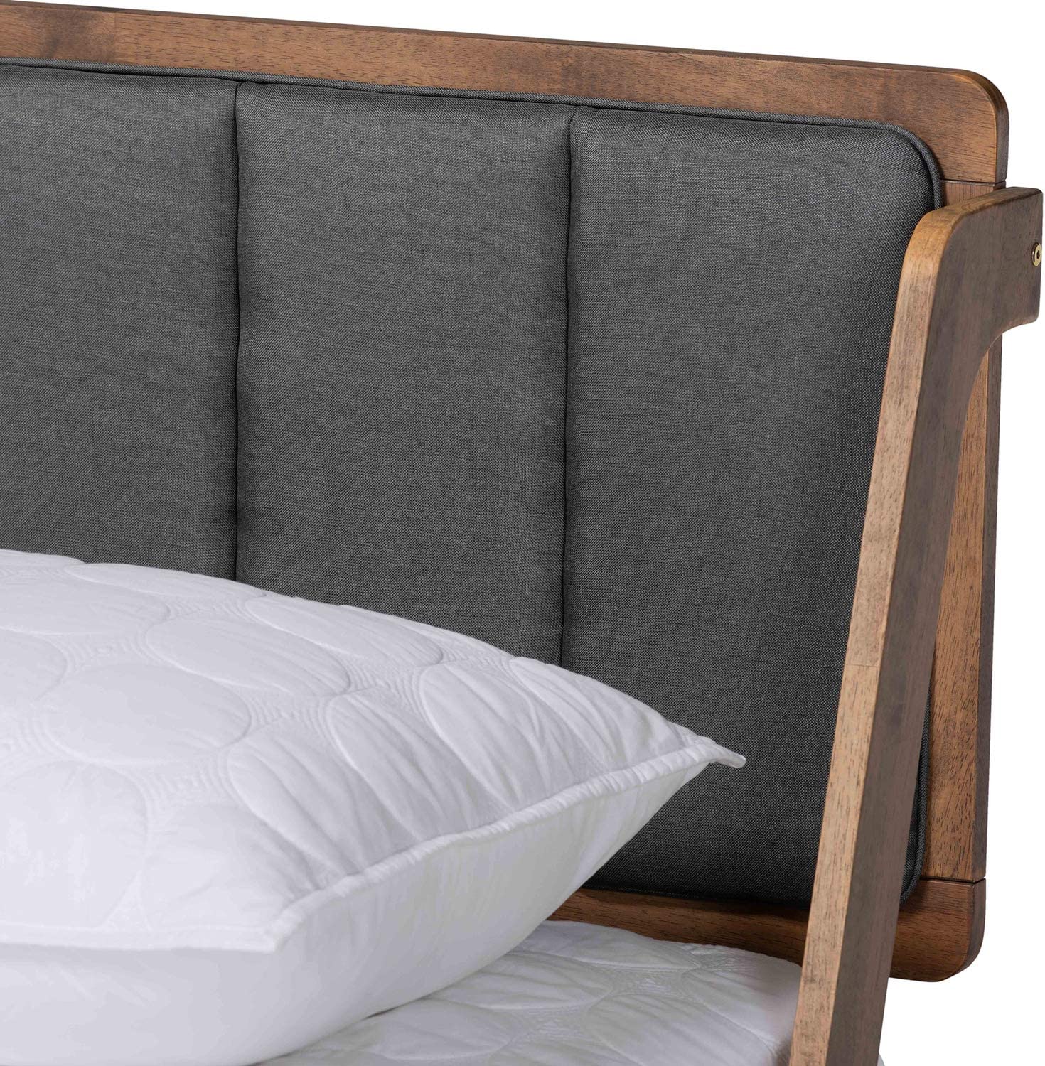 Baxton Studio Helsa Grey Fabric Upholstered and Walnut Finished Queen Size Bed