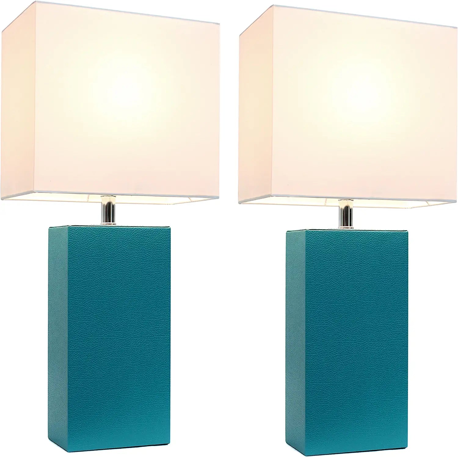 Elegant Designs LC2000-WHT-2PK 2 Pack Modern Leather Table Lamps