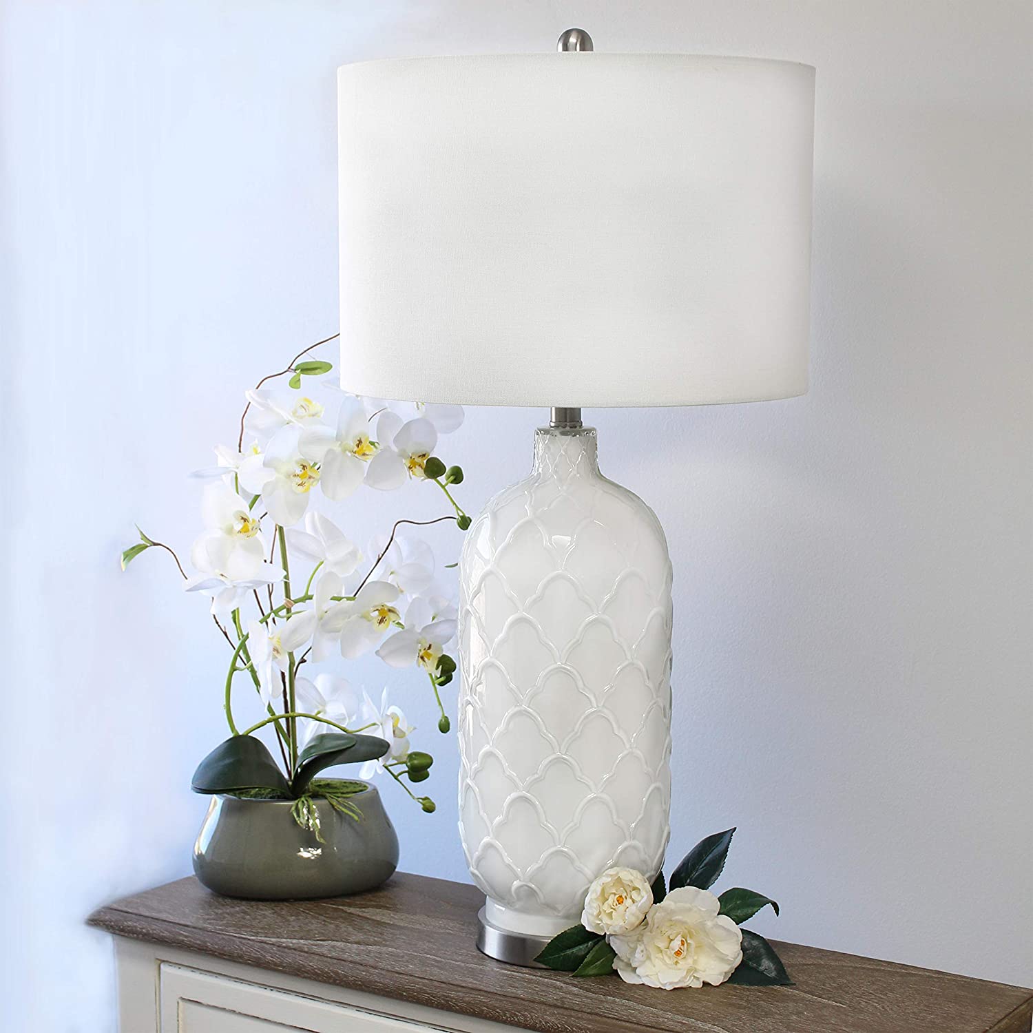 Elegant Designs LT3322-WHT Glass Table Lamp, White
