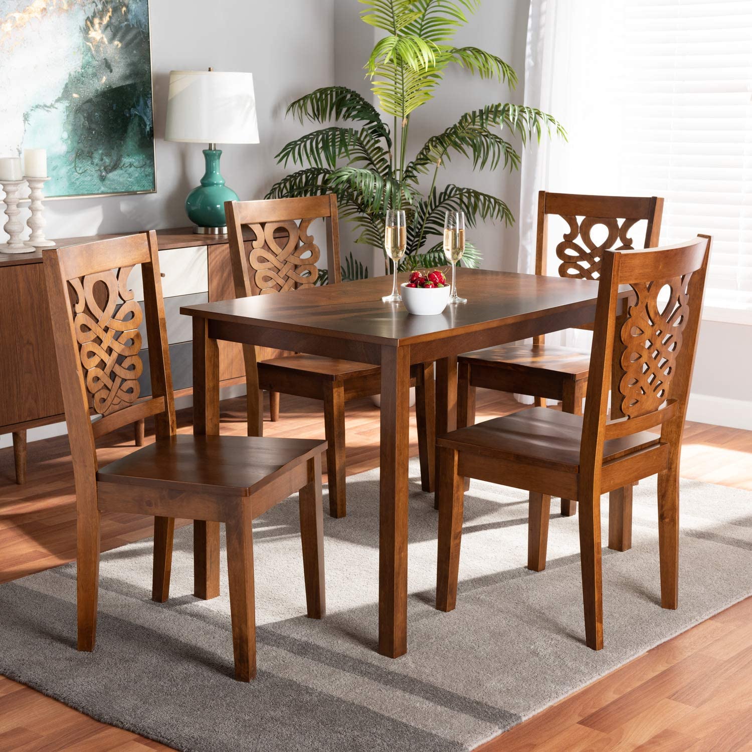 Baxton Studio Luisa Modern and Contemporary Transitional Walnut Brown Finished Wood 5-Piece Dining Set